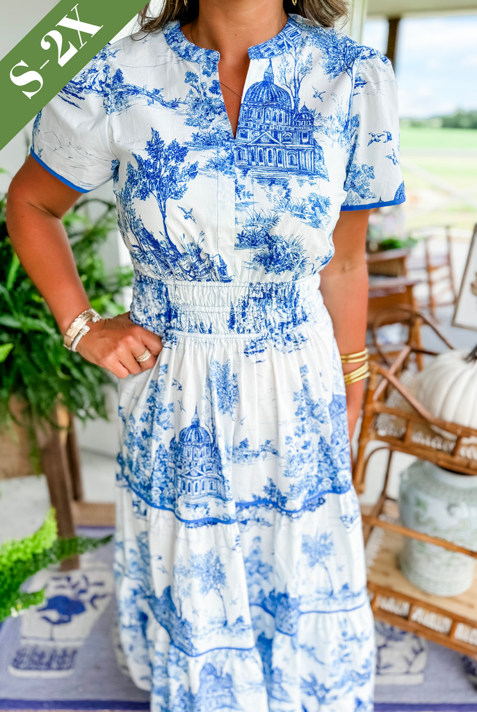 Marcelline| Timeless Toile Maxi – Elegant Flattering Comfort with Effortless Flow