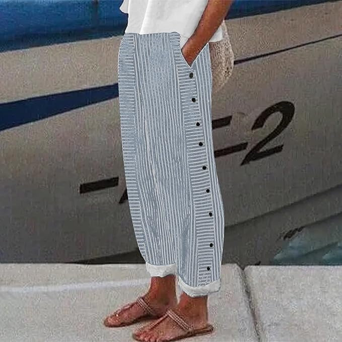 Char – STRIPED BUTTON-ACCENT TROUSERS
