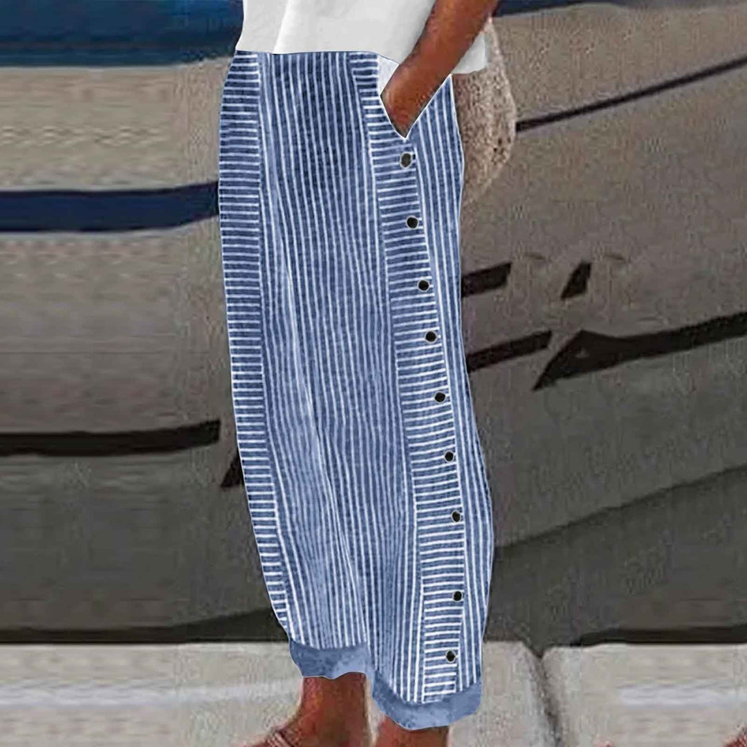 Char – STRIPED BUTTON-ACCENT TROUSERS