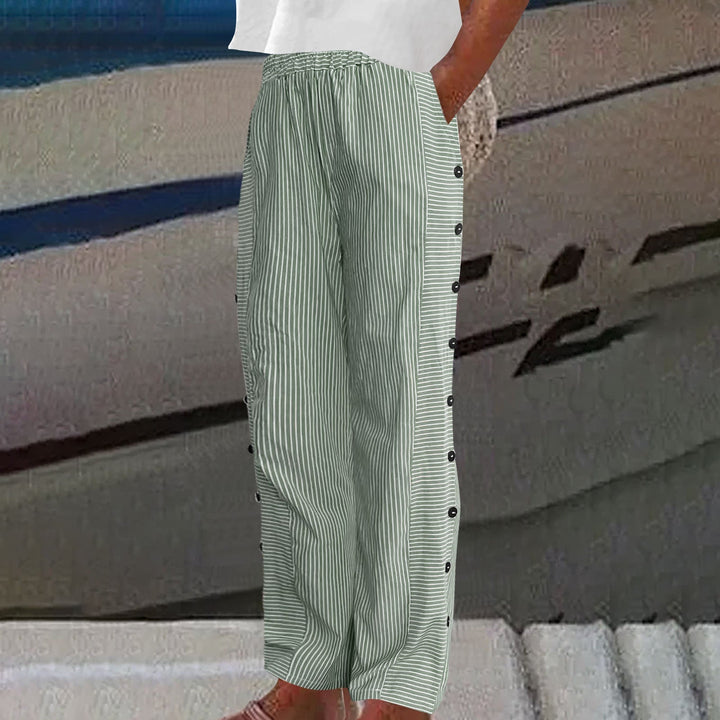 Clara – STRIPED BUTTON-ACCENT TROUSERS