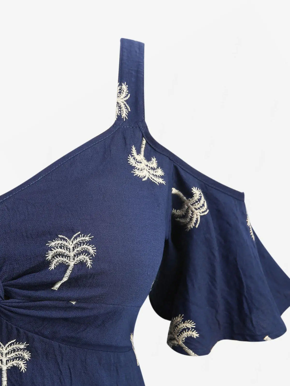 Women's Navy Embroidered Off Shoulder Maxi Dress