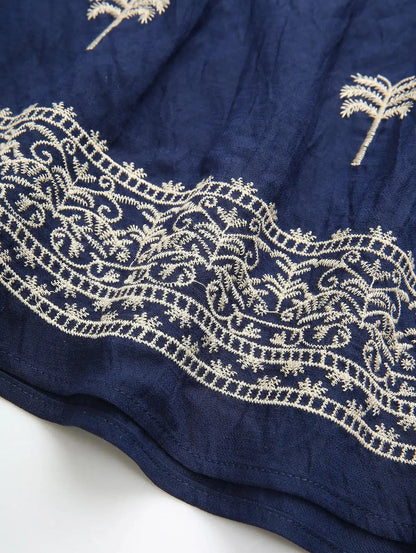 Women's Navy Embroidered Off Shoulder Maxi Dress