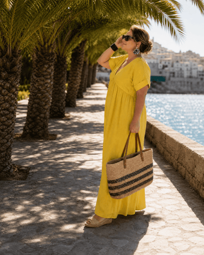 Women's Oversized Linen V-Neck Maxi Dress